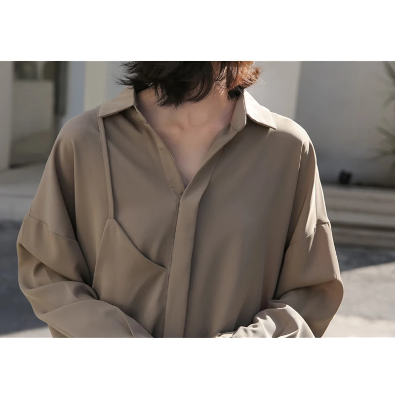 Mozuleva 2020 Spring New Women Elegant Chiffon Vintage Irregular V Neck Long Sleeve Shirt Solid Loose Blouse Tops | Женская одежда