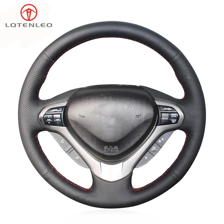 

LQTENLEO Black Genuine Leather Hand Car Steering Wheel Cover for Honda Accord Euro 2008-2015 Acura TSX Sport Wagon 2009-2014