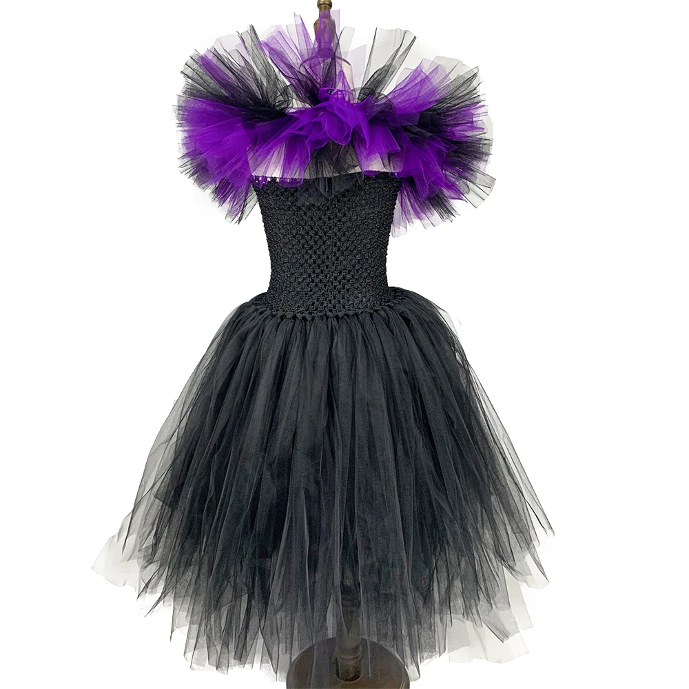 Purple Witch Costume Kid Girls Tutu Dress Ankle Length Halloween Devil Cosplay Clothes for Child Party Photo Prop Purim Gift |