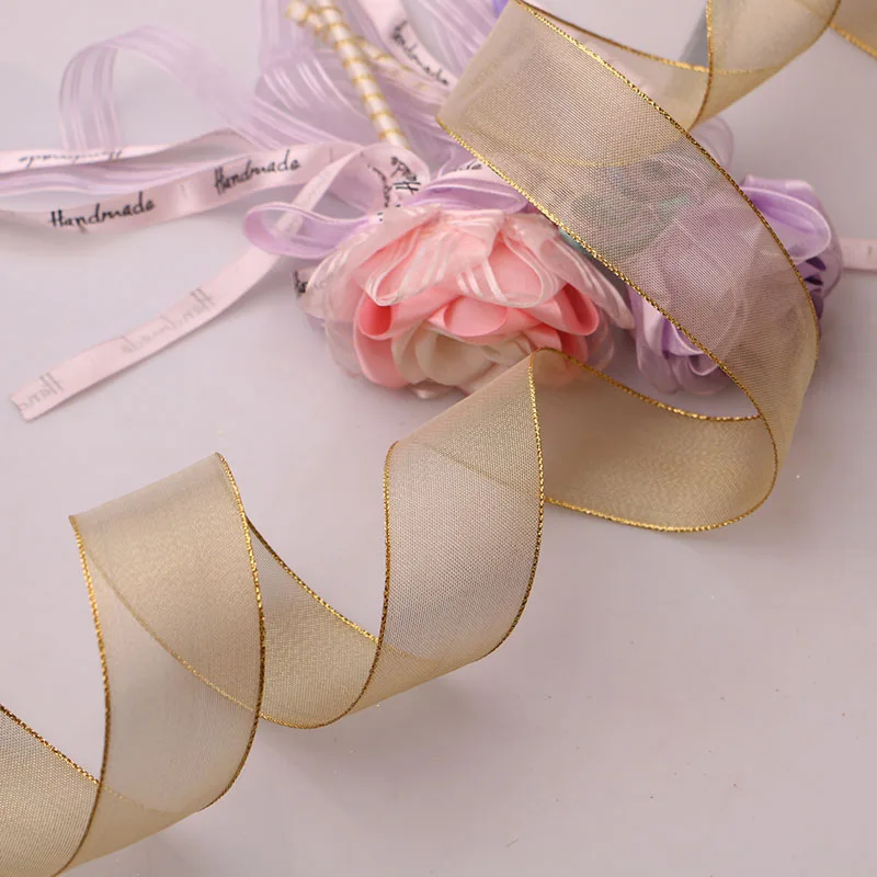 

3.4CMcm5yards DIY AccessoriesRibbon with wire edge, hard mesh, ribbon, gold ribbon, decorative tree gift box, bowknot wrapping