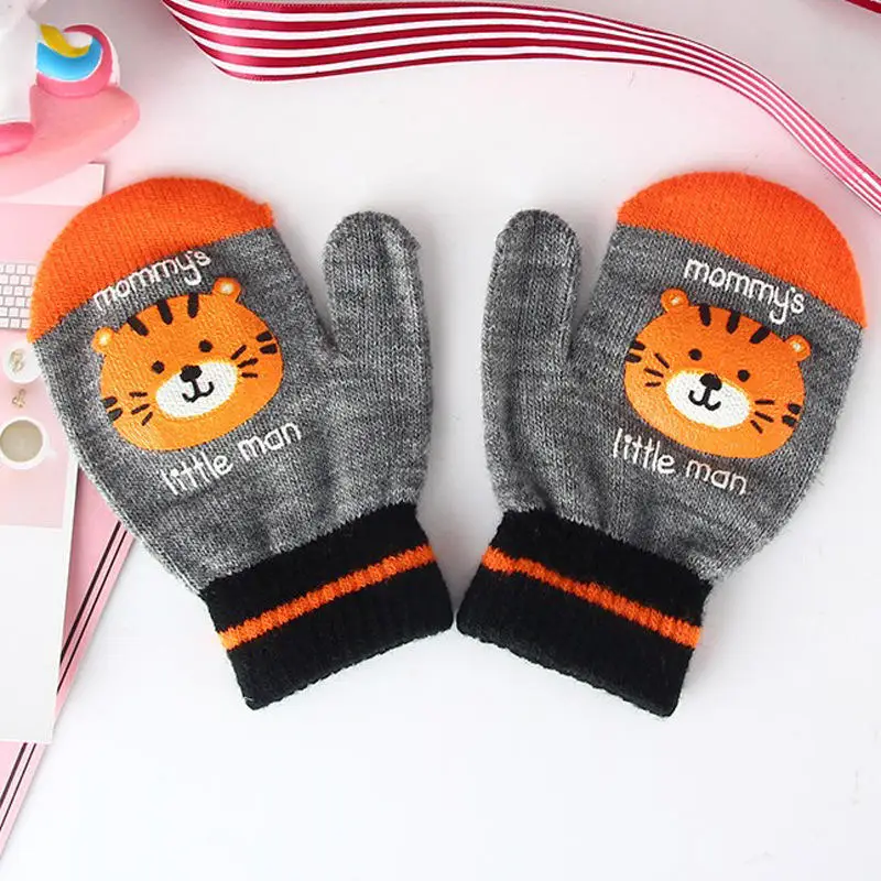 Серый Wecute/Детские Зимние теплые однослойные перчатки с защитой от царапин, варежки для малышей 0-4 лет, Детские теплые перчатки с рисунком - Цвет: Серый