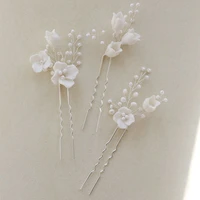 slbridal handmade ins style ceramic flower pearls bridal hair pin set wedding hair sticker hair accessories women hair jewelry