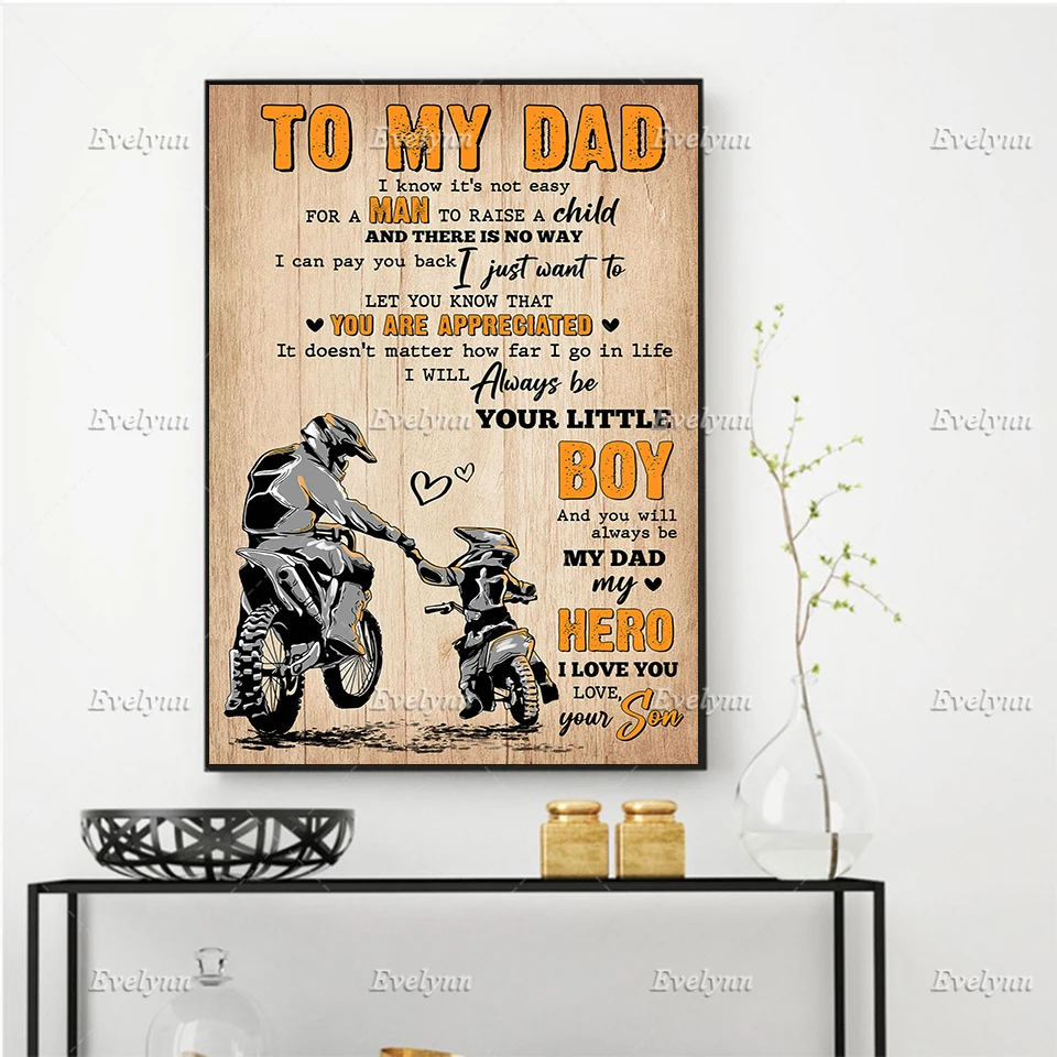 

To My Dad Canvas Art, Dirt Bike Dad Poster, Father's Day Canvas Gift, Dad And Son Wall Decor, Home Decor Canvas Wall Art Prints