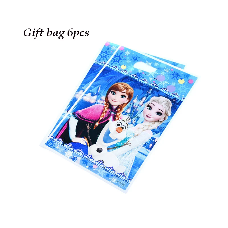 Gift bag 6pcs Дисней Холодное сердце принцесса Снежная королева тематическая вечеринка на день рождения украшения Детские вечерние принадлежности для девочек Декор Детский день рождения набор посуды - Color: Gift bag 6pcs