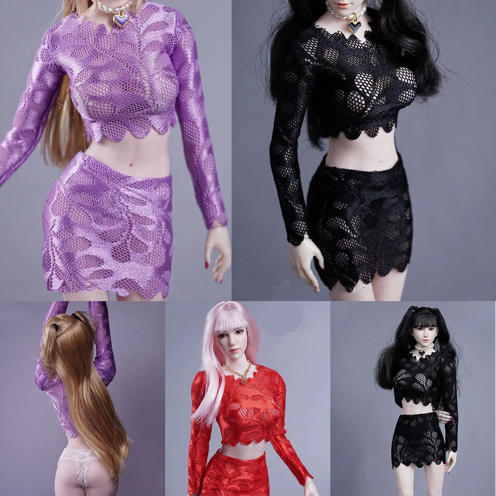 

1/6 Female Soldier Clothing Set Lace Hollow Long-Sleeved Top Hot Hip Mini Skirt Fit 12'' Action Figure Model Sa Toys Sa019
