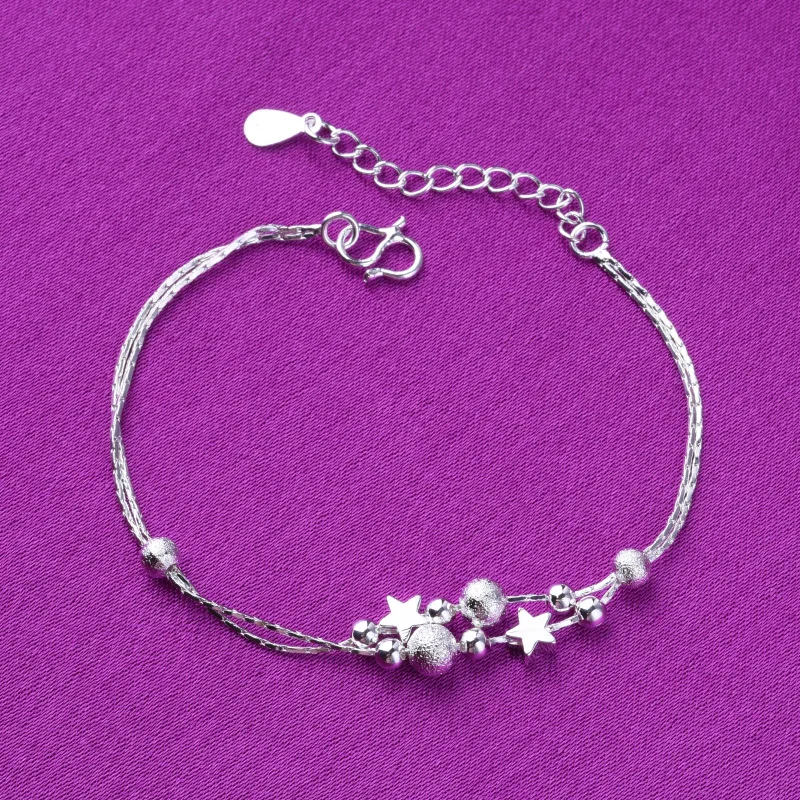

High Quality 925 Sterling Silver Simplicity Sand Beads Chain Bracelet 20-25CM Women Party Charm Jewelry Gifts