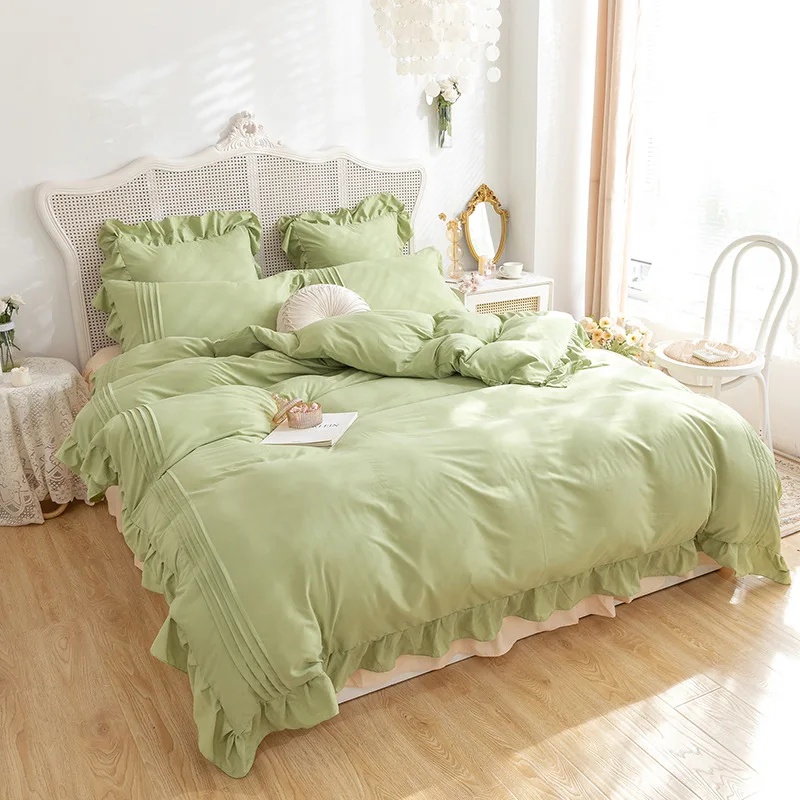 Luxury Cotton Lace Bedding Set White Duvet Cover Bed Linen Tassels Princess Skirt Sets Twin Queen King Bedclothes | Дом и сад