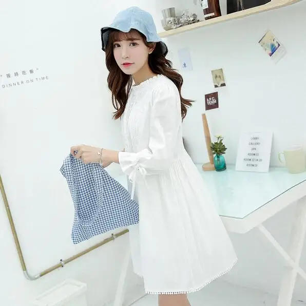 Осень Лето Женское милое белое мини платье прекрасный чистый цвет половина рукав