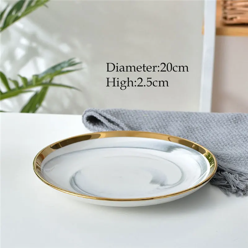 8-inch shallow dish Новинка года. Стильная фарфоровая тарелка с мраморным узором. Керамическая тарелка. Кухонная посуда. Столовый набор из мрамора - Цвет: 8-inch shallow dish