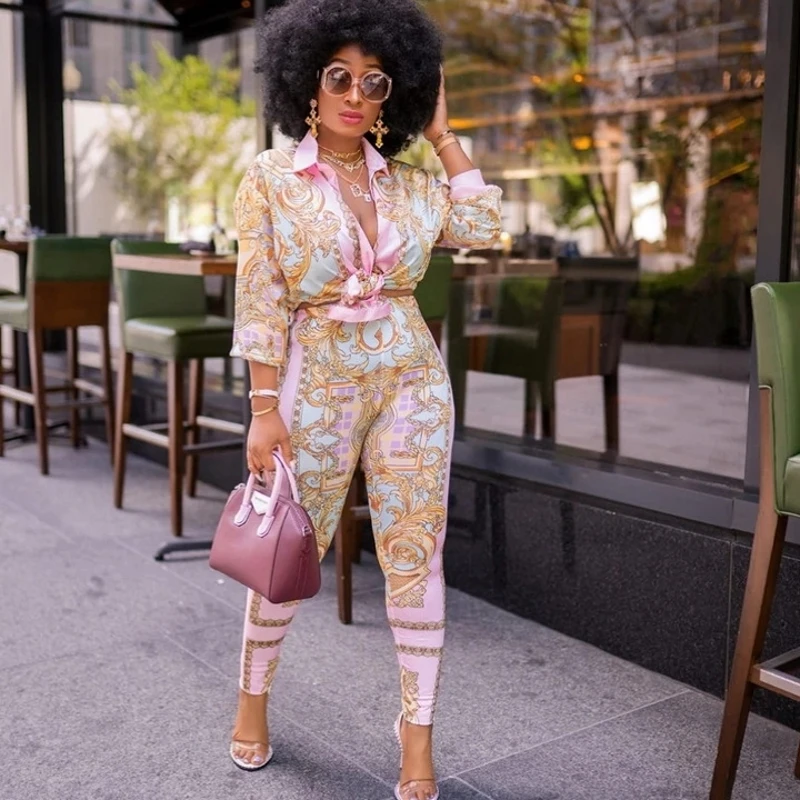 

2 Piece Sets Africa Clothing Women Pant Suits Ladies Business Office Tops And Pants Suits African Set For Ladies Women's Sets