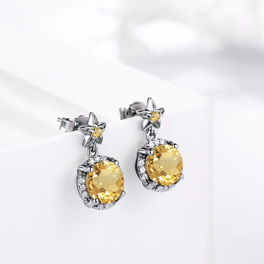 Женские серьги-гвоздики в готическом стиле с желтым цитрином черного и золотого