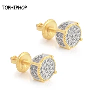tophiphop micro inlaid zircon round two color hip hop earrings exquisite gifts for men and women hip hop jewelry boxed