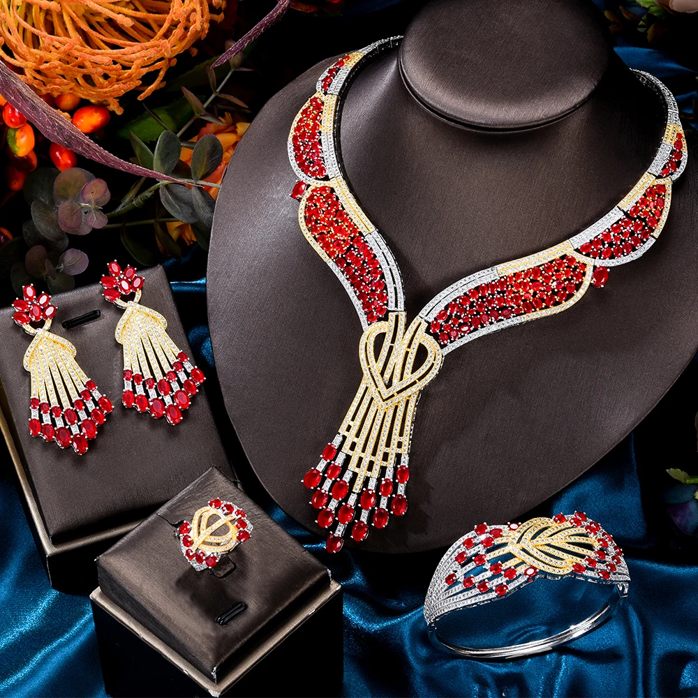 

GODKI роскошное сердце любовь 4 шт нигерийский набор украшений для женщин Свадебные циркониевые хрустальные CZ свадебные Lariat ожерелье набор ко...