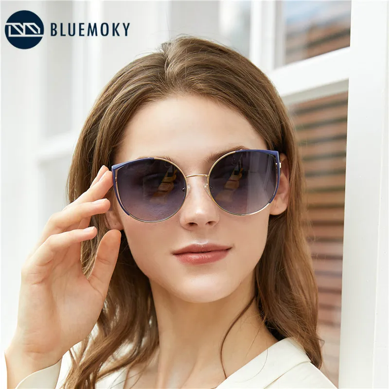 Женские винтажные солнцезащитные очки BLUEMOKY в металлической оправе стиле кошачий