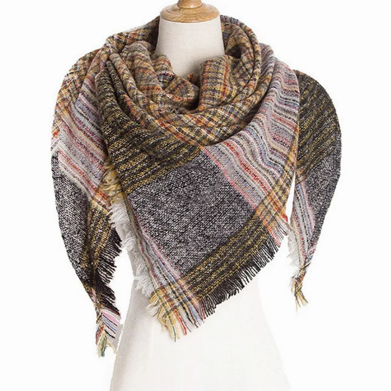 

Winter New Fashion Women's Cotton Urban Casual Wild Color Plaid Triangle Winter Scarf Shawl