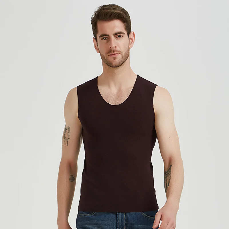 

2021 New Men Winter Thermal Underwear Tops Body Sleeveless Vest Invisible Thermo Warmer