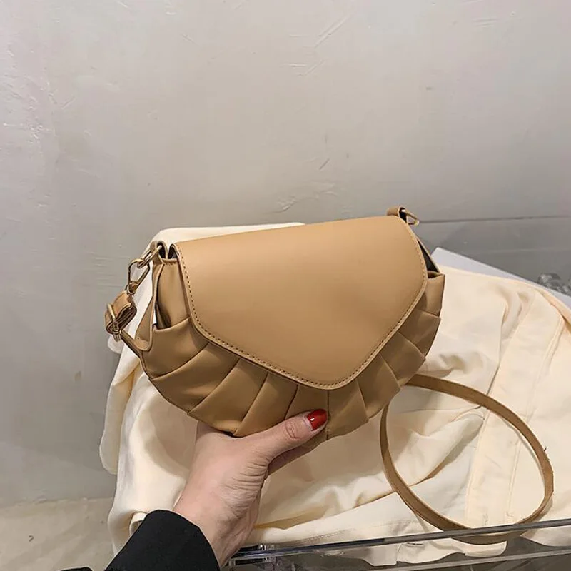 

New Fashion Pleated Crossbody Bags For Women Pu Leather Ladies Shoulder Bag Designer Handbags For Women Messenger Bags