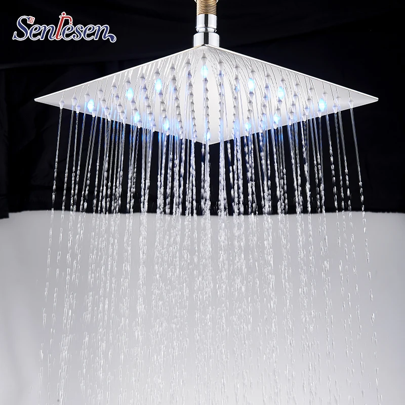 

Senlesen Shower Head 10"12" inch Chrome LED Rainfall Tap 304 Stainless Steel Over-head Shower Sprayer Square Bathroom Accessory