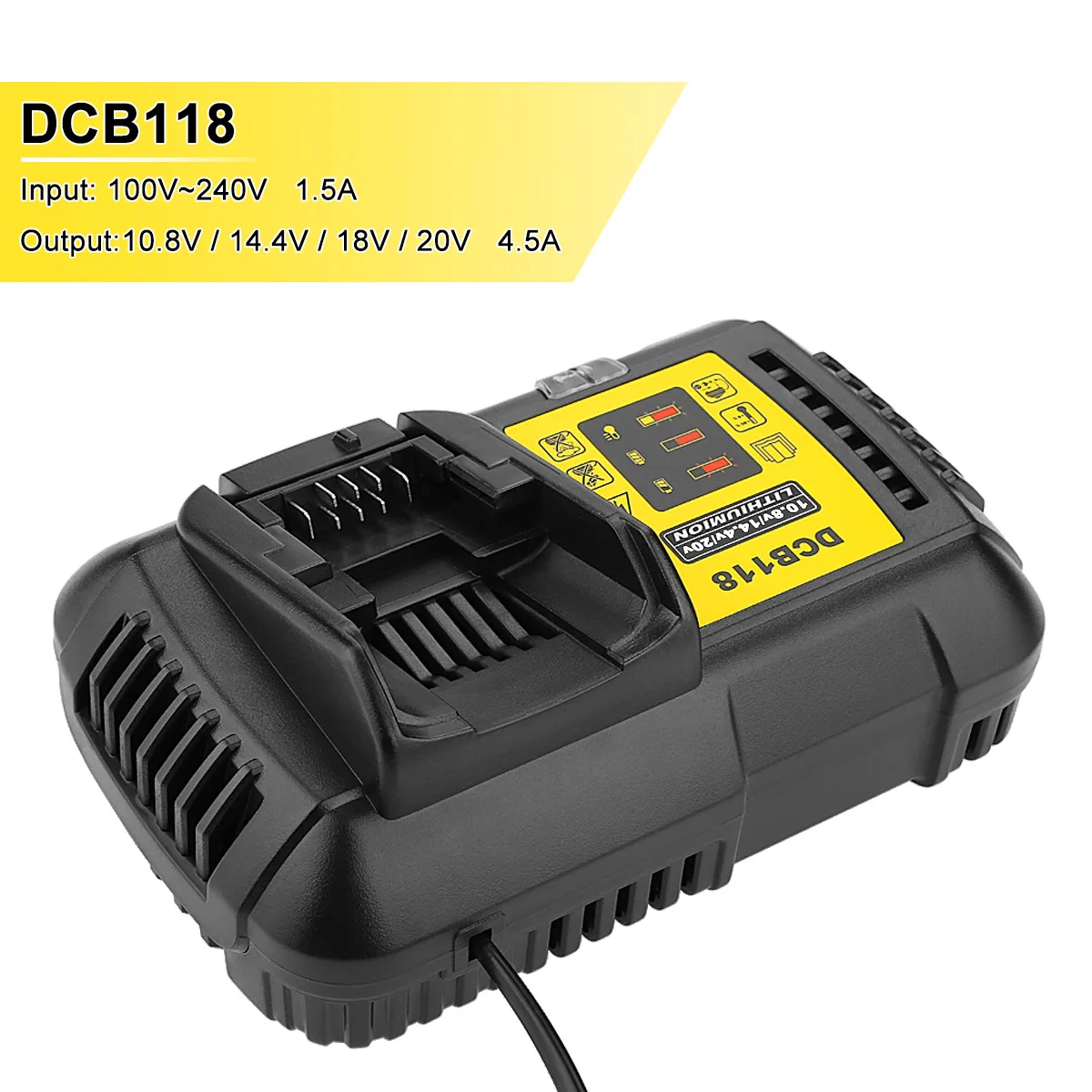 dcb118 li ion battery charger charging 4 5a for dewalt 10 8v 12v 14 4v 18v max 60v dcb101 dcb200 dcb140 dcb105 dcb200 free global shipping