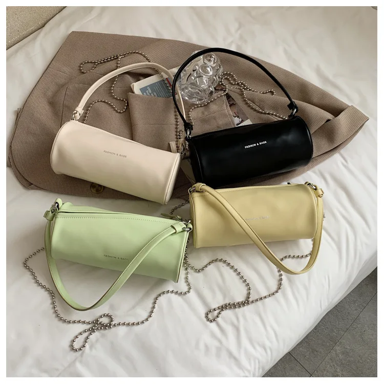 

Fashion Summer Shoulder Bags Ladies Solid Color Handbag Fresh And Simple Underarm Bag Cylindrical Small Female Crossbody Bags