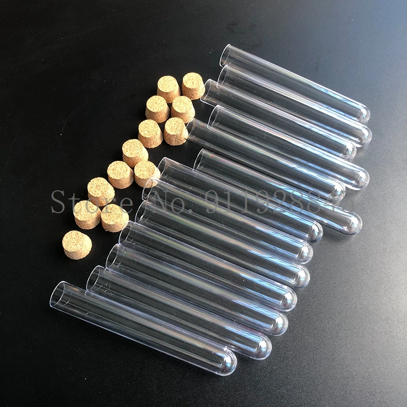 Лабораторные прозрачные пластиковые пробирки с пробками 100 шт. 15x100 мм школьные