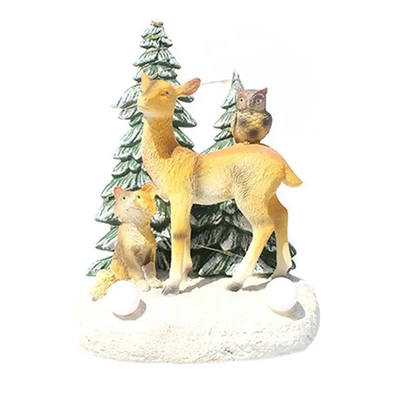 

1pc Decorative Christmas Resin Ornament Luminous Musical Elk Model Handicraft