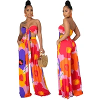 2021 summer casual new s xl pantsuit ladies backless top bust pants 2 piece fashion print loose dashiki sexy 2 piece set