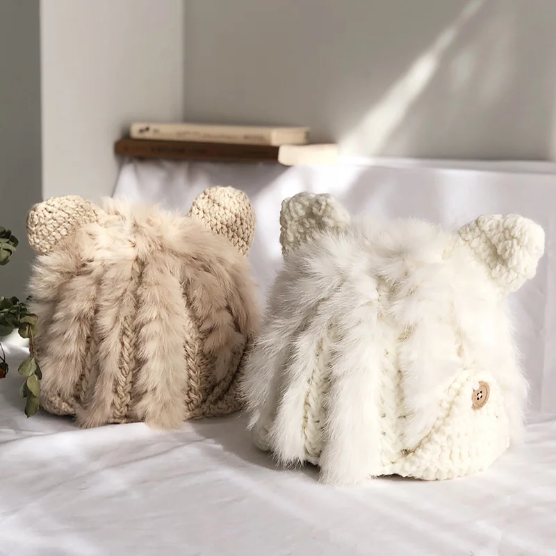 

Christmas Gift Sweet Cute Cat Ears Woolen Knitted Hat Korean Rabbit Hair Cap Female Japanese Winter Snowfield Knitting Women Hat