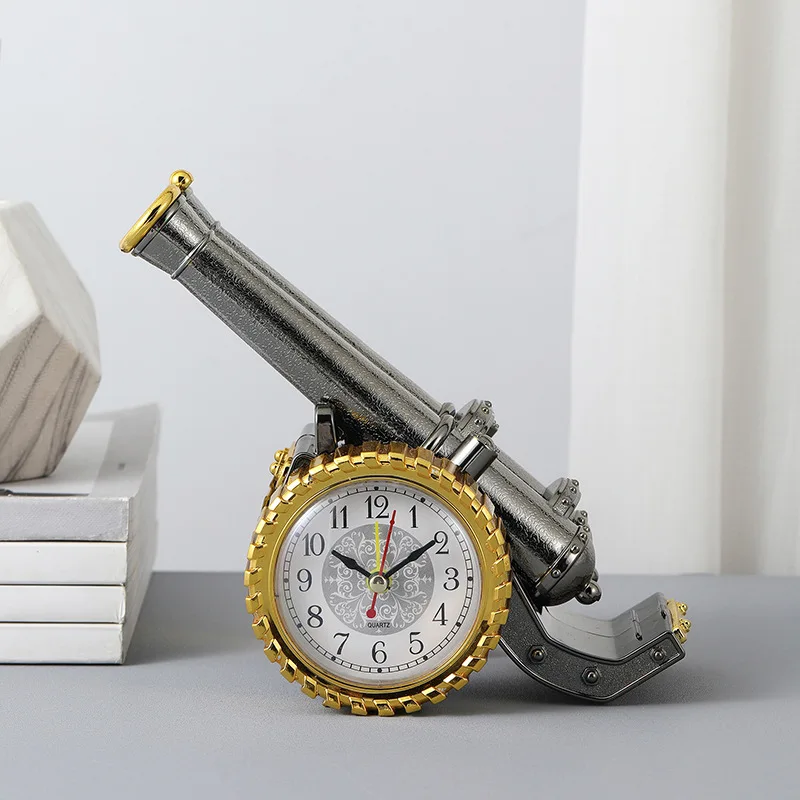 

New Creative Cannon Shape Alarm Clock Home Decoration Clock Personality Bedside Decoration Ornaments Man Gifts Retro Clocks
