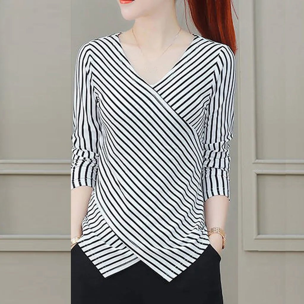 Модная блуза дамские с длинными рукавами неравномерность рубашка v-образным