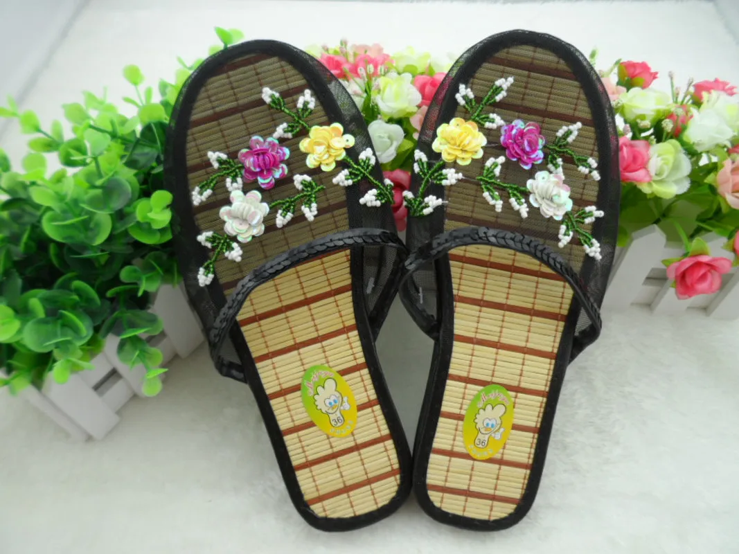 

Women China Net Floral Sequined Slippers Slippers Slippers Upper Slippers Flip-Flops Loafers Sandals Summer Breathable Slippers