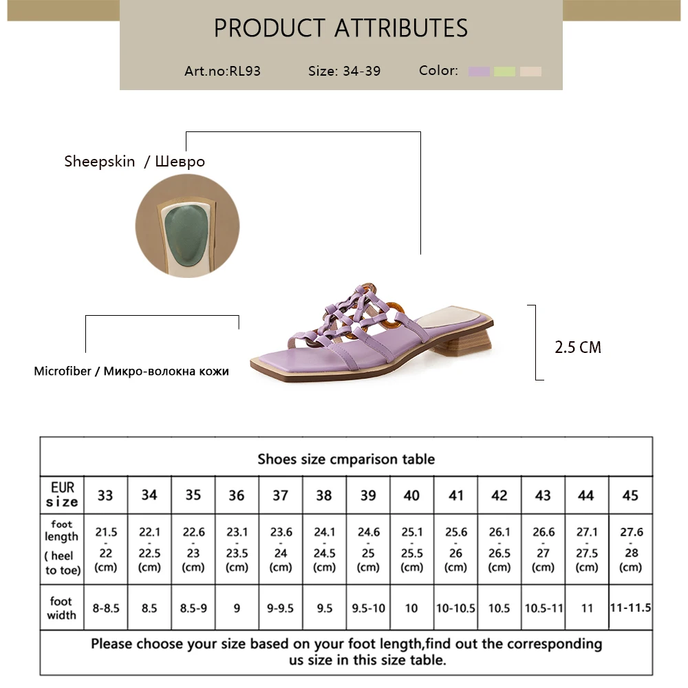 

RJN Square Heel Leisure Stylish Weave Women Shoes Sandals Summer Comfortable Dressing New Low Heel Square Toe Basic Daily RL93
