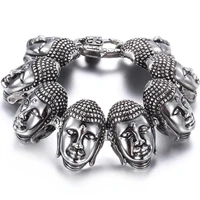 fashion 22cm34mm charm 316l stainless steel heavy mens buddha heads cuff bracelet silver color top quality bangle jewelry