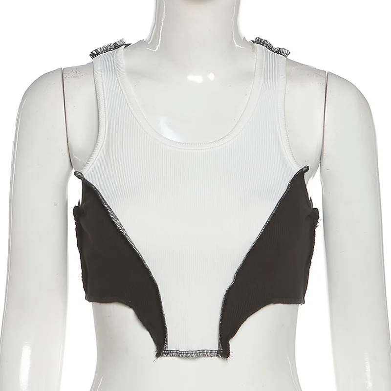 

Goth Dark Grunge Aesthetic Gothic Women Tank Tops Punk Bodycon Color Match Crop Top Emo Summer Patchwork Fashion Streetwear Vest