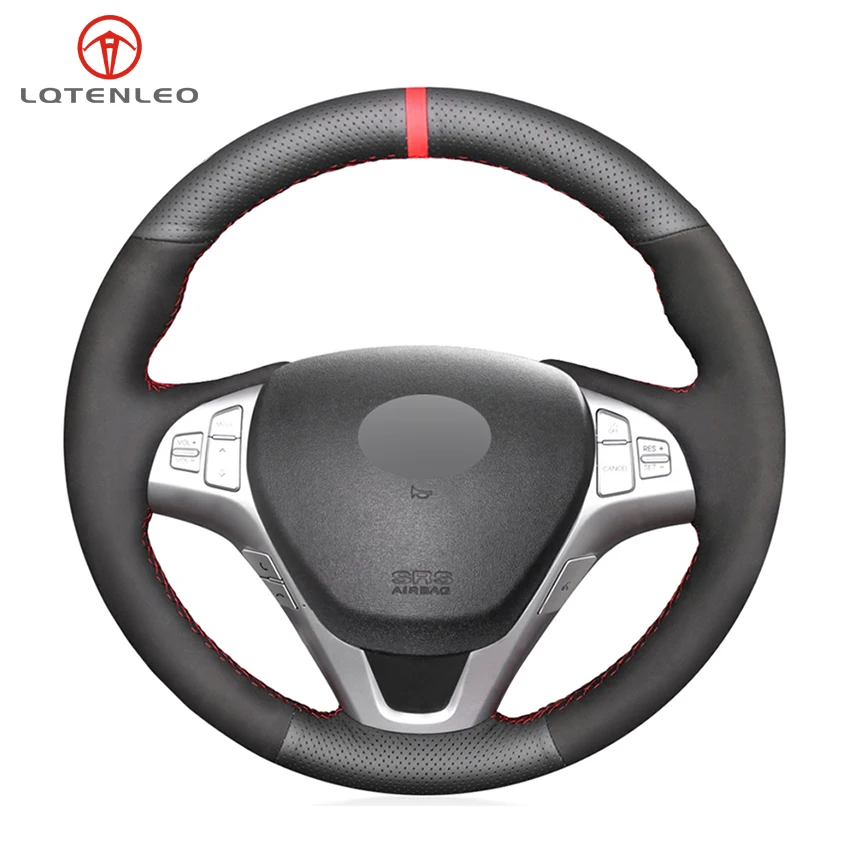 

LQTENLEO Black Genuine Leather Hand Sew Car Steering Wheel Cover For Hyundai Genesis Coupe 2009-2016 Rohens Coupe 2009