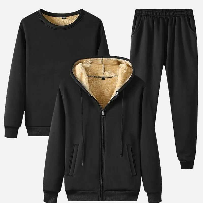 Зима 2020 мужской черный флисовый комплект из 3 предметов утепленный теплый