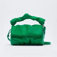pleated shoulder bag green baguette handbags for women 2021 fashion crossbody bag pu leather knotted handle tote bag casual hobo