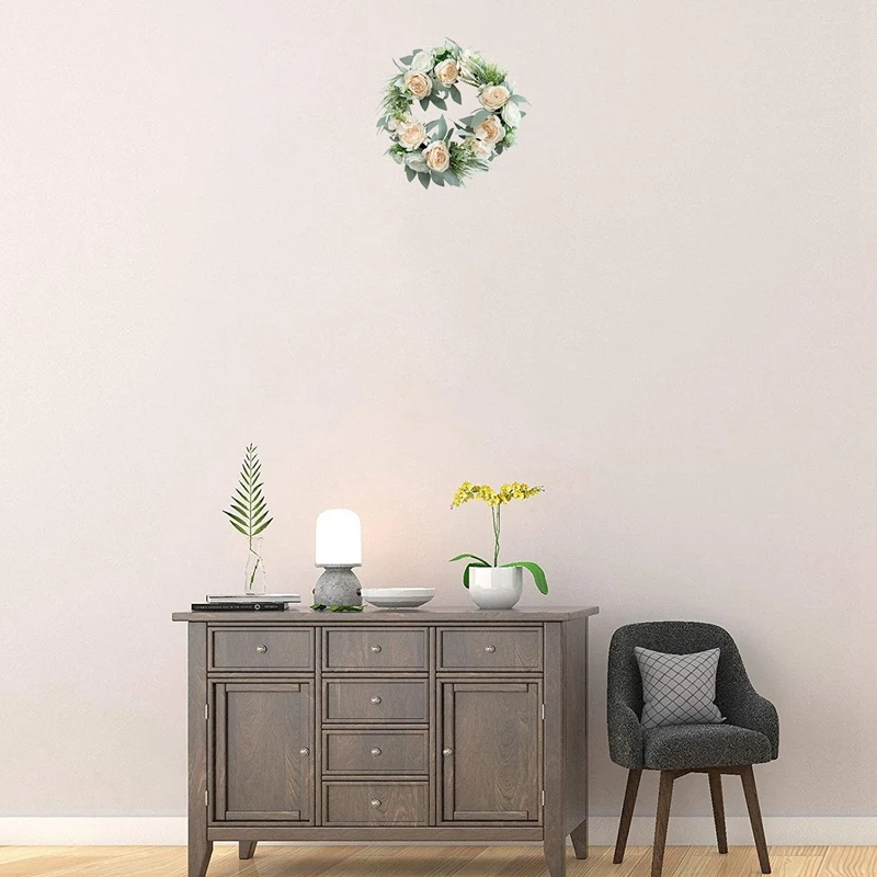 

Front Door Artificial Rose Flower Wreath - Handcrafted on a Grapevine Wreath Base- Display in Spring Easter and Wedding