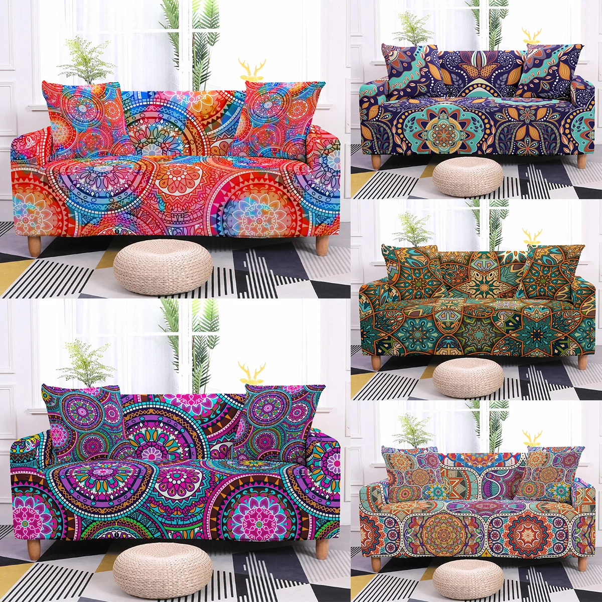

Jacquard Stretch Sofa Cover Living Room Elastic Mandala Sofa Slipcover Sectional Couch Cover Furniture Protector 1/2/3/4 Seater