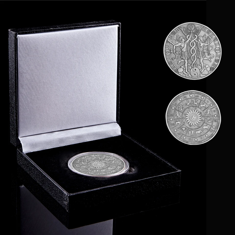 

2023 Gemini Constellation Western Astrology Silver Plated Relief Commemorative Antique Love God Coin W/ Luxury Box