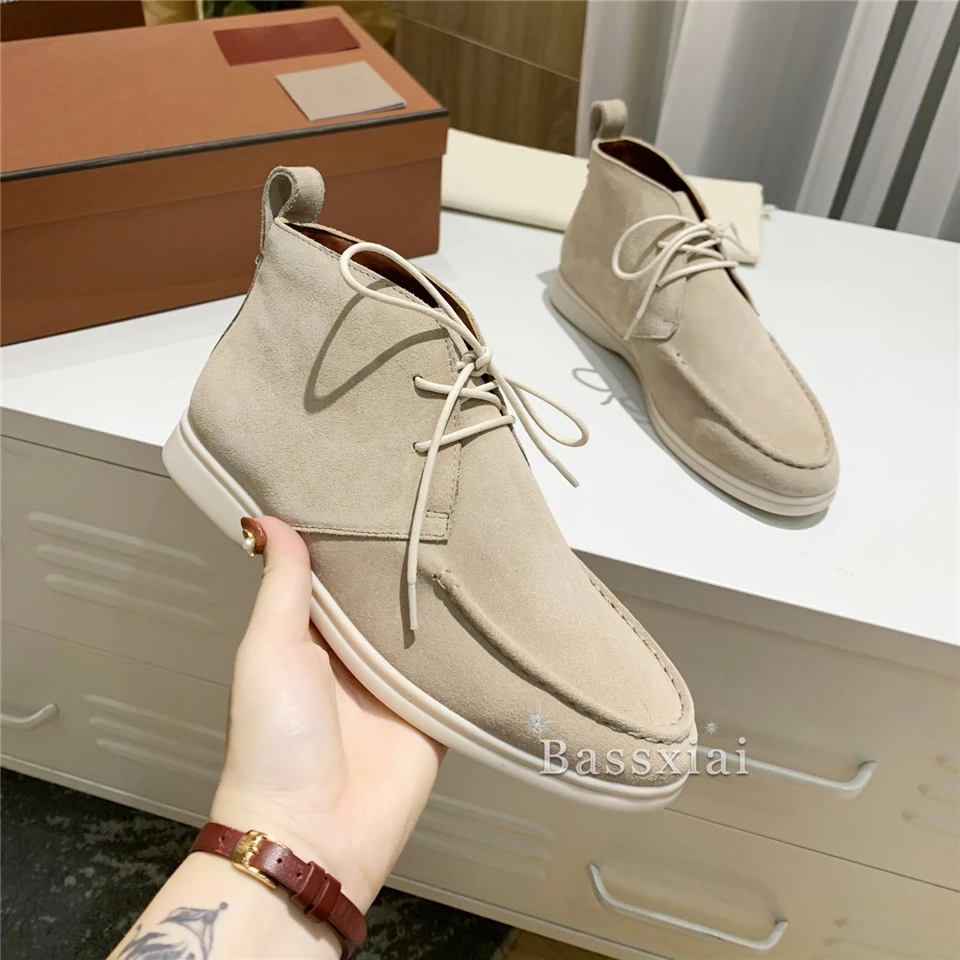 Jual Chic Desain Jahit Suede Landasan Pacu Sepatu Wanita Cross-Tied Flat Tumit Tinggi Sepatu Musim Gugur Musim Dingin Pendek Booties Untuk Wanita