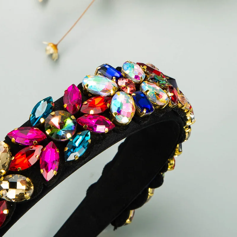 

2021 new geometric glass drill hand-stitched fabric headband European American Baroque vintage palace style hair accessories