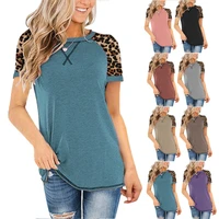 summer new 2021 women fashion leopard short sleeve patchwork t shirts ladies casual o neck t shirts tops tees s 5xl