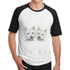 Две милые Мопс собаки искусство футболка Diy большой Размеры 100% хлопок Собака Westie Art West Highland белый терьеров два Westie собаки белая собака