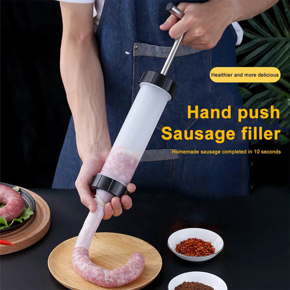 Manual Sausage Meat Fillers Automatic Hand-pushing Making Machine Funnel Nozzle Kitchen Stuffing Device Клизма | Дом и сад