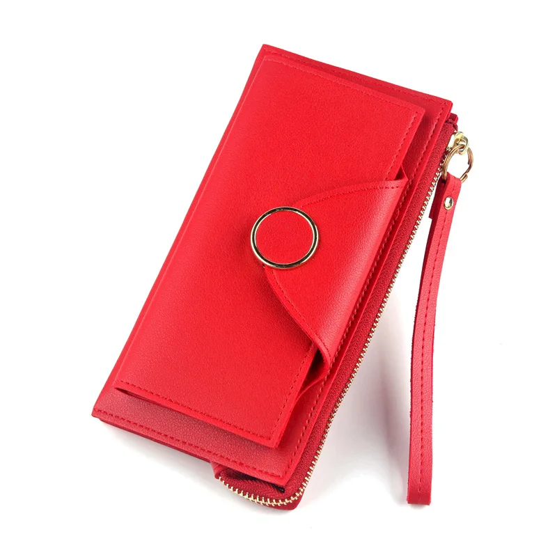 

Women's wallet buckle long solid color two-fold double-layer women's wallet student zipper handbag multi-card pocket handbag