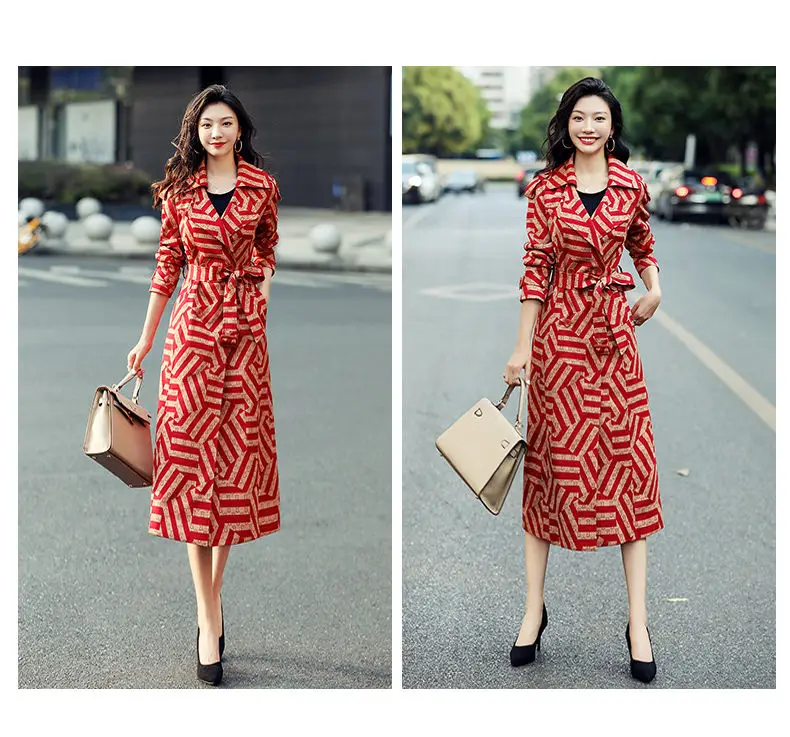 

European Station Windbreaker Women The Knee Fashion Temperament Korean Small Coat New Autumn Long Over T