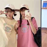 2021 summer pink short sleeved lazy cat girl t shirt harajuku style bear half sleeved top kawaii cute best friend clothes