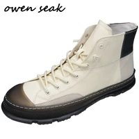 owen seak men casual shoes ankle boots luxury trainers genuine leather lace up sneaker winter boots brand flat black shoes