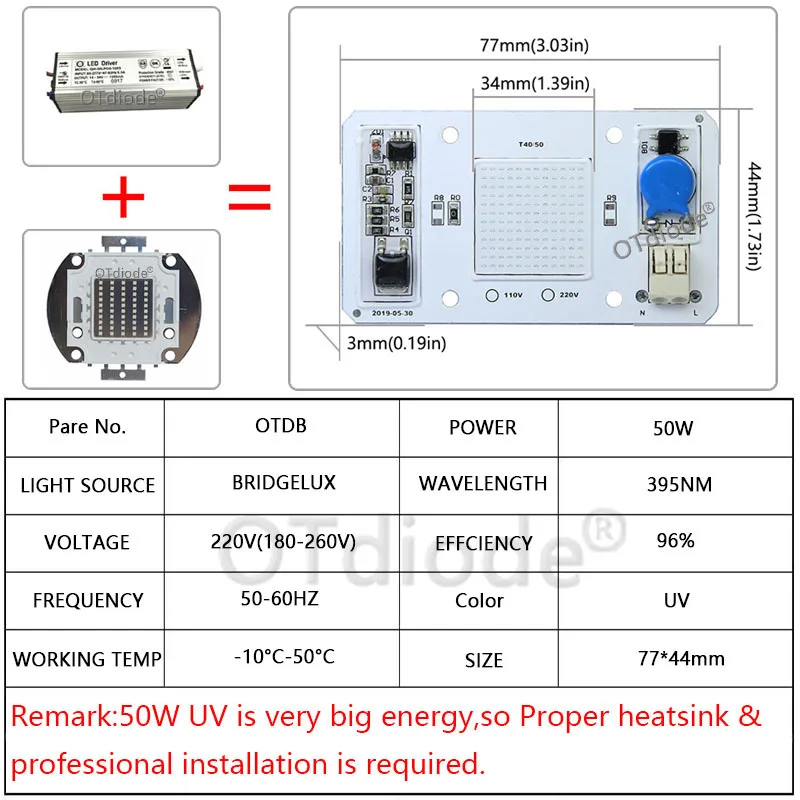 220V 50W Led черный светильник УФ лампы постоянного тока чип 365 нм 395 ультрафиолетового